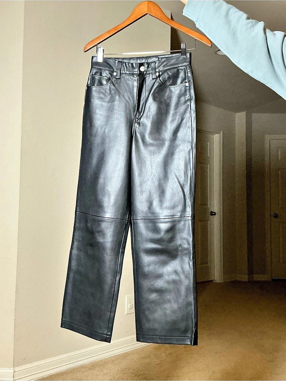 BLANKNYC The Baxter Faux Leather Wide Leg Pants Black Waist 26